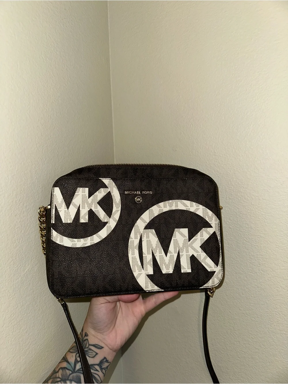 Michael Kors Brown Logo Crossbody with White MK Accents